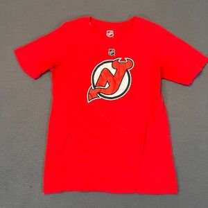 New Jersey Devil Boys Medium 10/12 Short Sleeve Shirt Red NHL Graphic Hockey Top